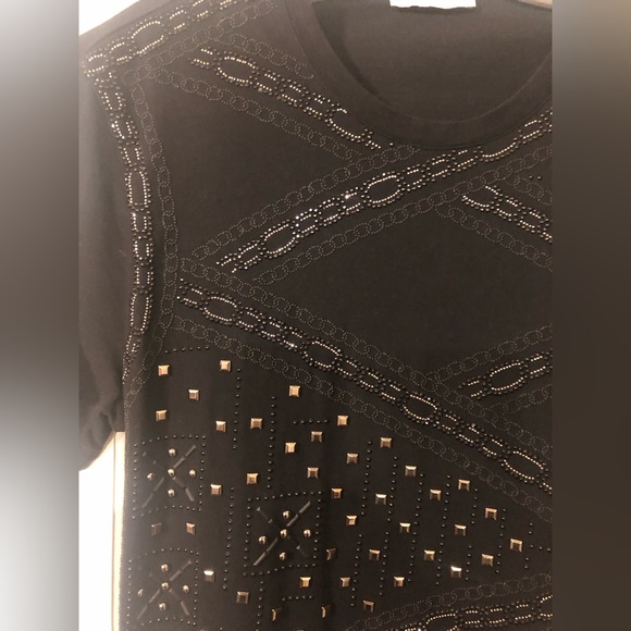 Gianni Versace  large black Cotton T-shirt with metallic studs and beads - Picture 3 of 10